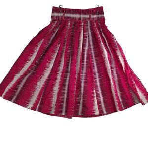 Sharagano Stephanie Pleated A-Line Skirt Sz 8 Red White Cotton Colorful Feminine